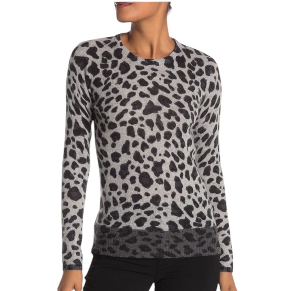 Magaschoni Black Gray Leopard Print Color block Cashmere Sweater - Picture 2 of 10